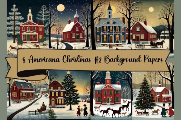 8 Americana Christmas Background Papers: Illustrations for Local Brands