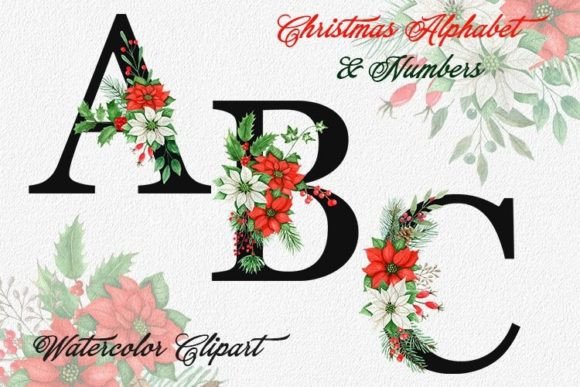 Christmas Alphabet Clipart. Letters Png in Illustrations