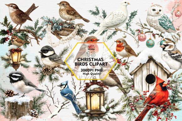 Christmas Birds Clipart PNG for Modern Illustrations