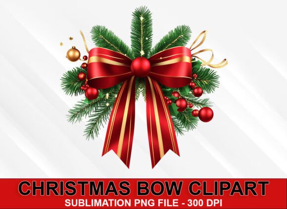 Christmas Bow Clipart Sublimation Design for Modern Illustrations
