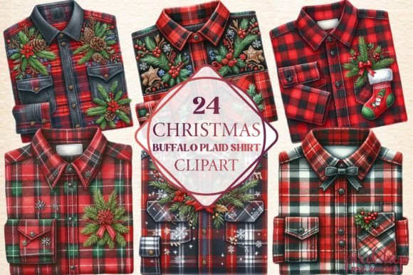 Christmas Buffalo Plaid Shirt Clipart for Modern Illustrations