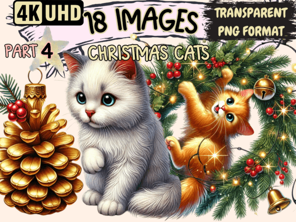 Christmas Cats Clipart P4: Festive Illustrations for Local Brands