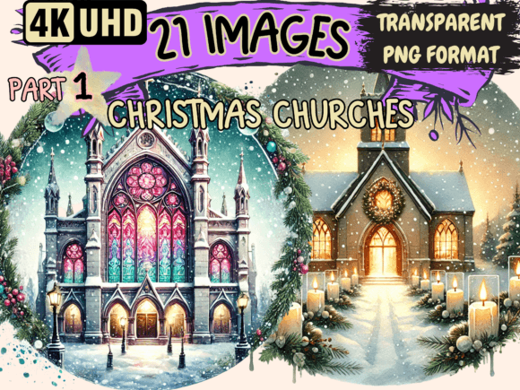 Christmas Churches Clipart P1: Essential Illustrations for Holiday Branding