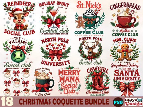 Christmas Coquette Quote Clipart Bundle for Illustrations