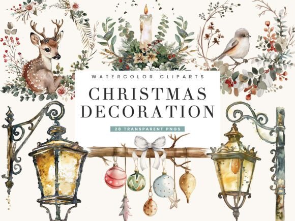 Christmas Decoration Clipart Bundle: Modern Illustrations for Publishers