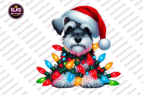 Christmas Dogs Wrapped in Lights Clipart for Illustrations