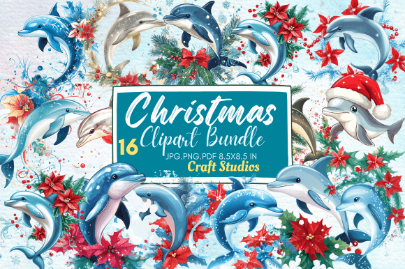 Christmas Dolphin Clipart Bundle: Essential Illustrations for Modern Publishing