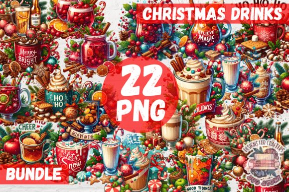Christmas Drinks Sublimation Design PNG for Illustrations