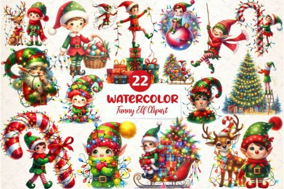 Christmas Elf Clipart, Funny Elf Clipart for Modern Illustrations