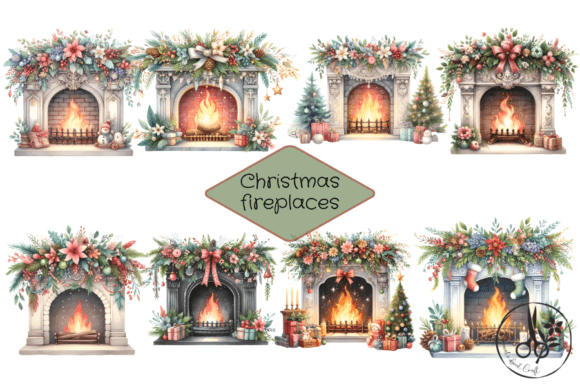 Christmas Fireplaces..Clip Art Review for Digital Sellers