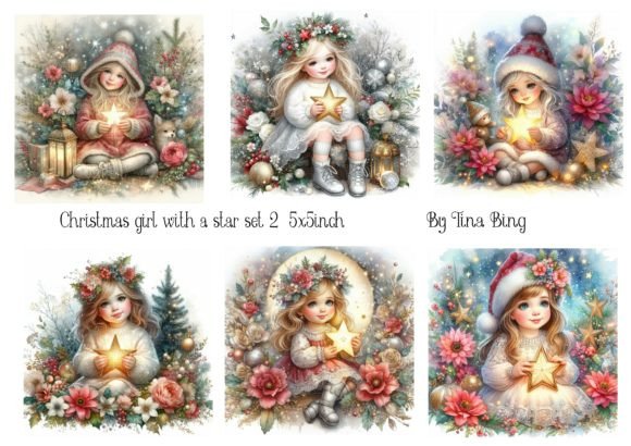 Christmas Girl with a Star 2 Illustrations for Local Branding