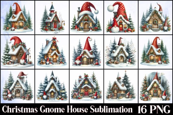 Christmas Gnome House Sublimation: Festive Illustrations for Branding