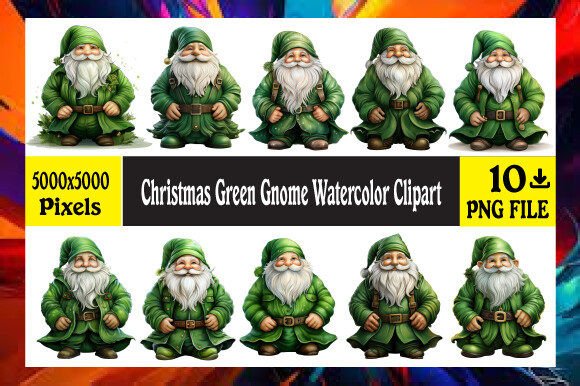 Christmas Green Gnome Watercolor Clipart for Brand Illustrations