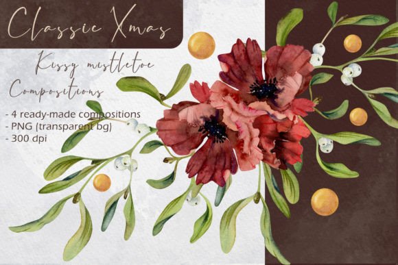 Christmas Kissy Mistletoe Compositions for Brand Illustrations
