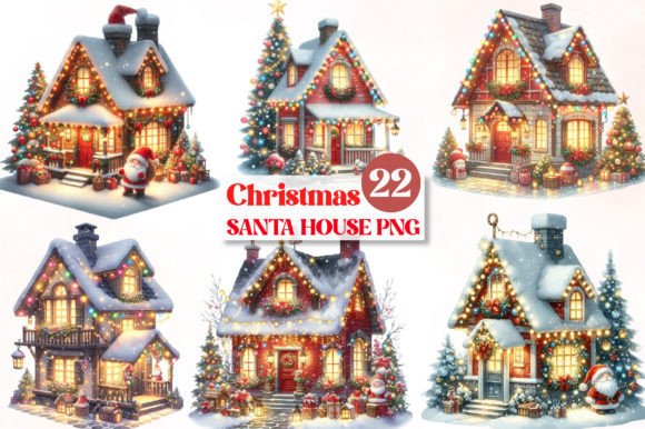 Christmas Light Santa House Clipart for Illustrations