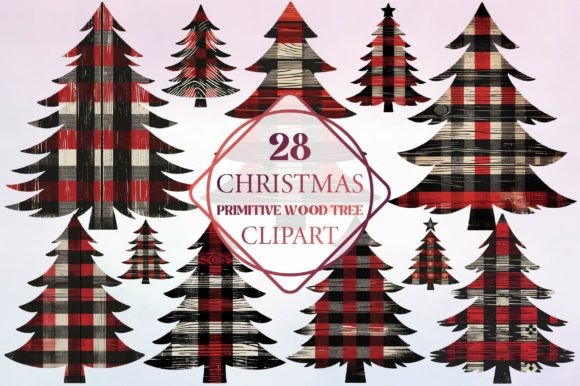 Christmas Primitive Wood Tree Clipart