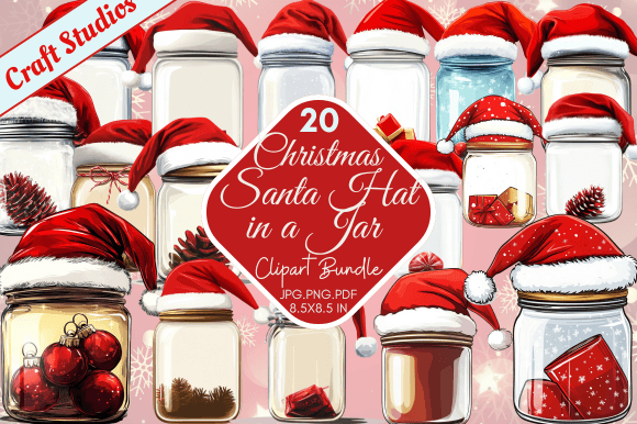 Christmas Santa Hat in a Jar Clipart