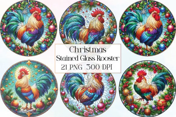Christmas Stained Glass Rooster Clipart for Illustrations