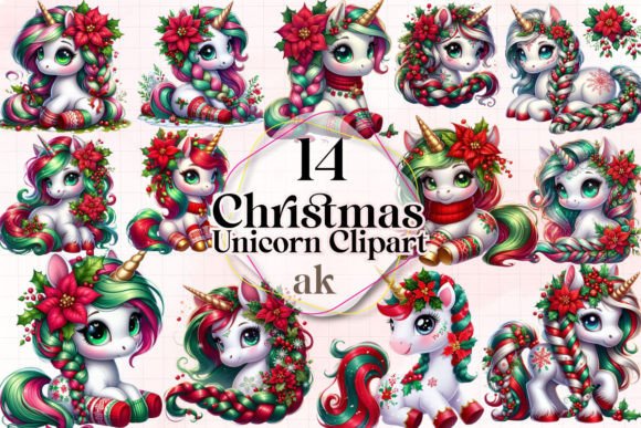 Christmas Unicorn Clipart PNG Review for Embroidery