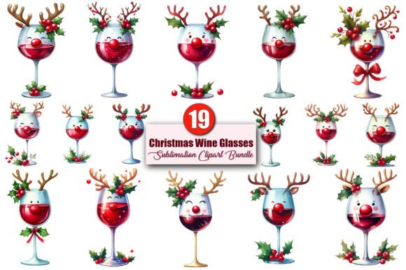 Christmas Wine Glasses Clipart Bundle for Illustrations