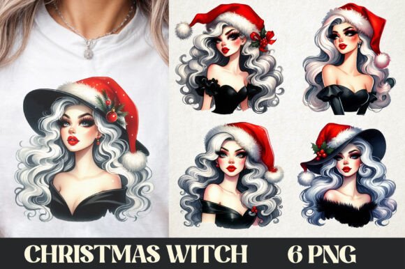 Christmas Witch Sublimation Clipart for Modern Illustrations