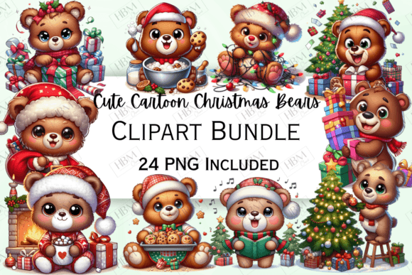 Cute Cartoon Christmas Bears Clipart for Festive Illustrations