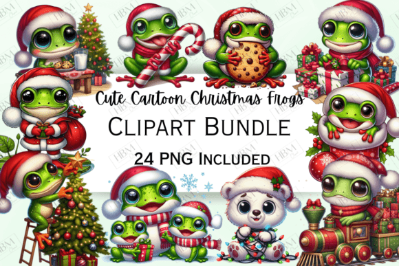 Cute Cartoon Christmas Frogs Clipart for Festive Illustrations