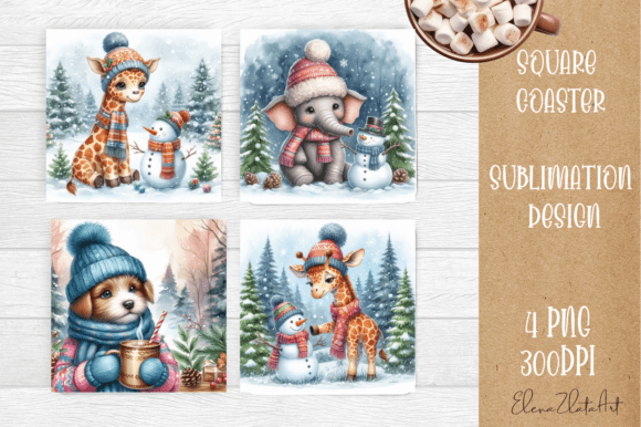 Cute Christmas Animal Coaster Design for Brand Illustrations