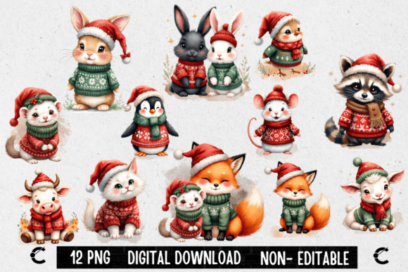 Cute Christmas Animals Bundle: Festive Illustrations for Real Crafters