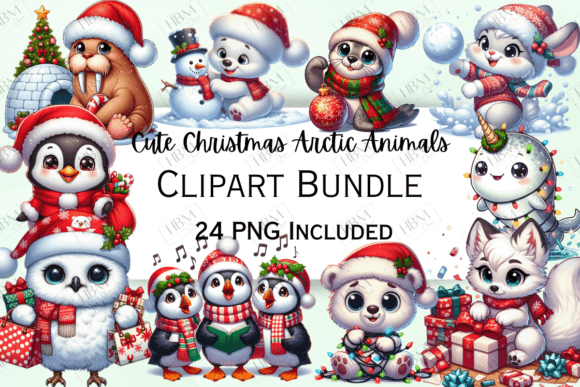 Cute Christmas Arctic Animals Clipart for Modern Illustrations
