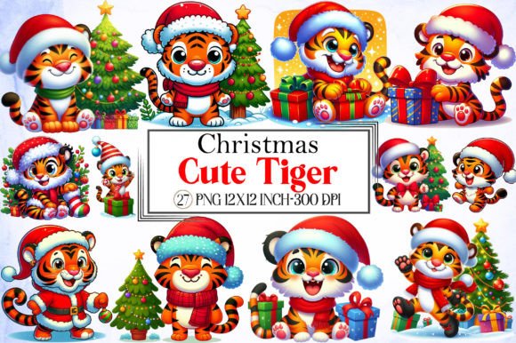 Cute Christmas Tiger Sublimation Clipart for Branding & Illustrations