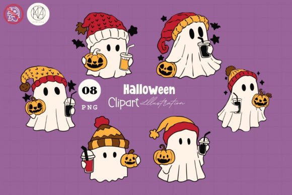 Cute Hooded Ghosts Halloween Christmas: Seasonal Illustrations for Editors