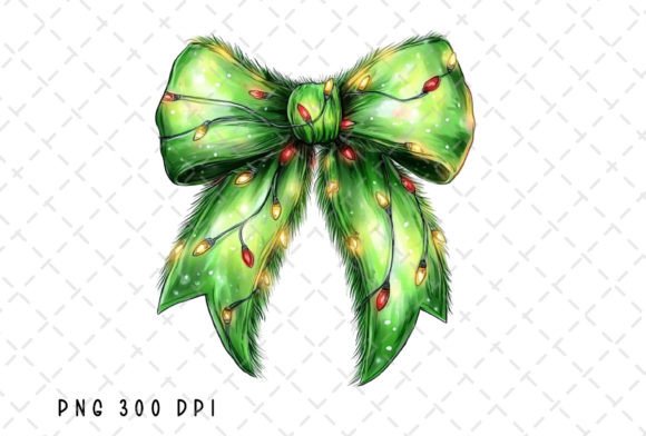 Green Fur Coquette Bow Christmas Lights Illustrations