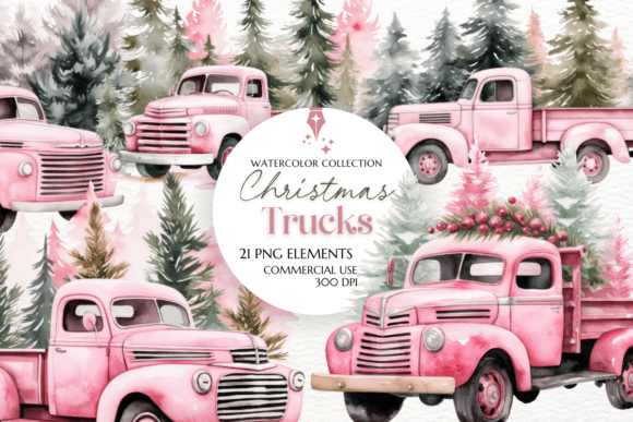 Pink Christmas Trucks Clipart Graphics & Illustrations Review