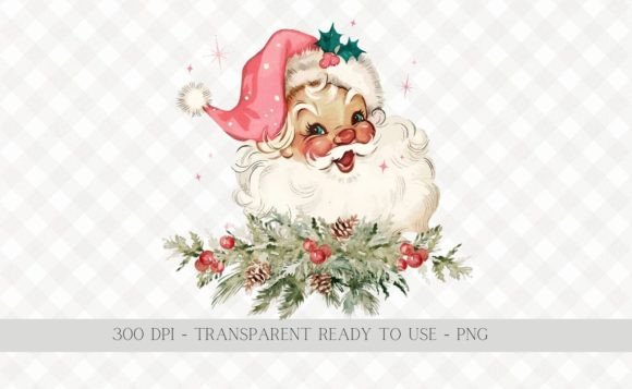 Pink Retro Santa Christmas Clipart for Modern Illustrations