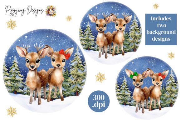 Reindeer Couple Scene Christmas Clipart for Modern Illustrations