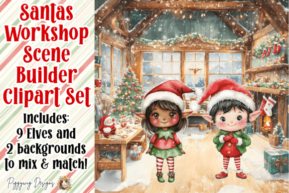 Santas Workshop Clipart Set, Christmas for Illustrations