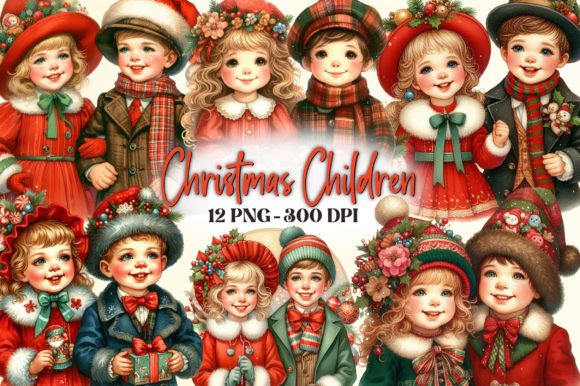 Vintage Christmas Children Clipart for Seasonal Illustrations