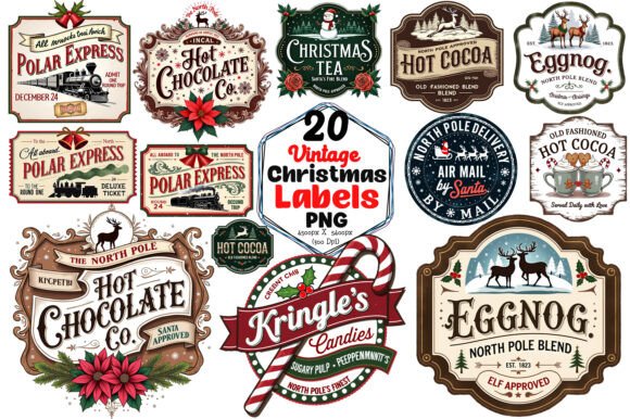 Vintage Christmas Label Sublimation for Blog Illustrations