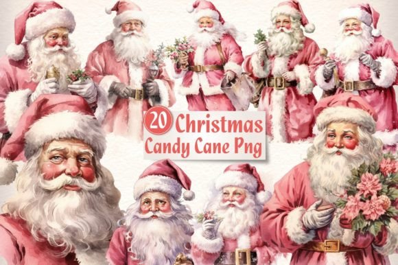 Vintage Christmas Pink Santa Clipart for Creative Illustrations