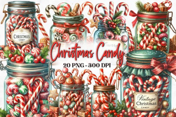 Watercolor Christmas Candy Clipart for Seasonal Illustrations