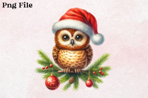Watercolor Christmas Owl Clipart PNG