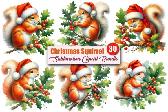Watercolor Christmas Squirrel Clipart for Modern Illustrations